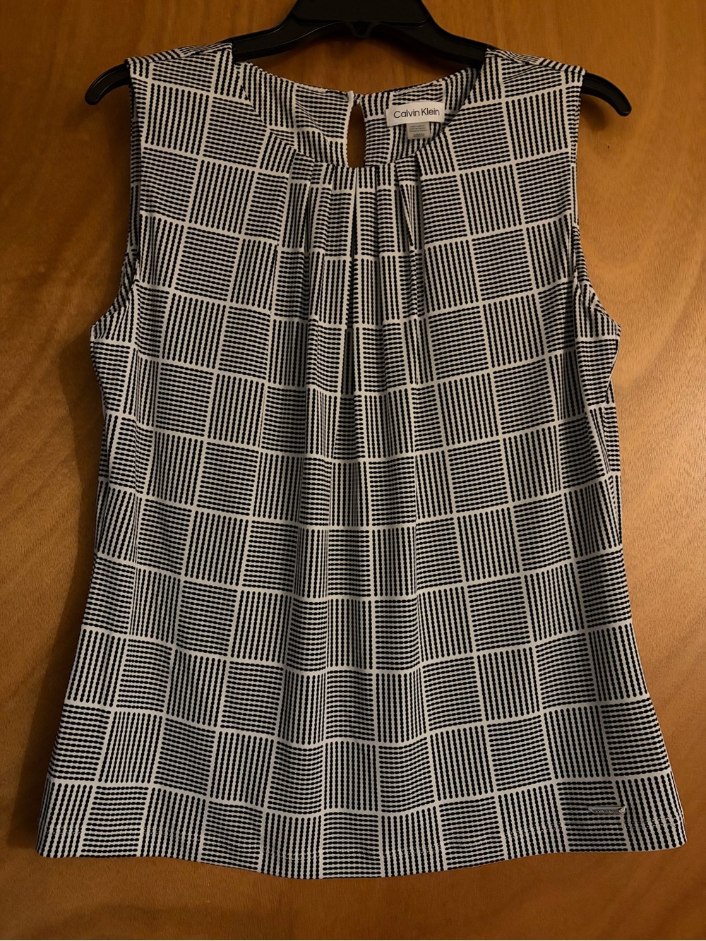 Calvin Klein Black and White Sleeveless Plaid Shell